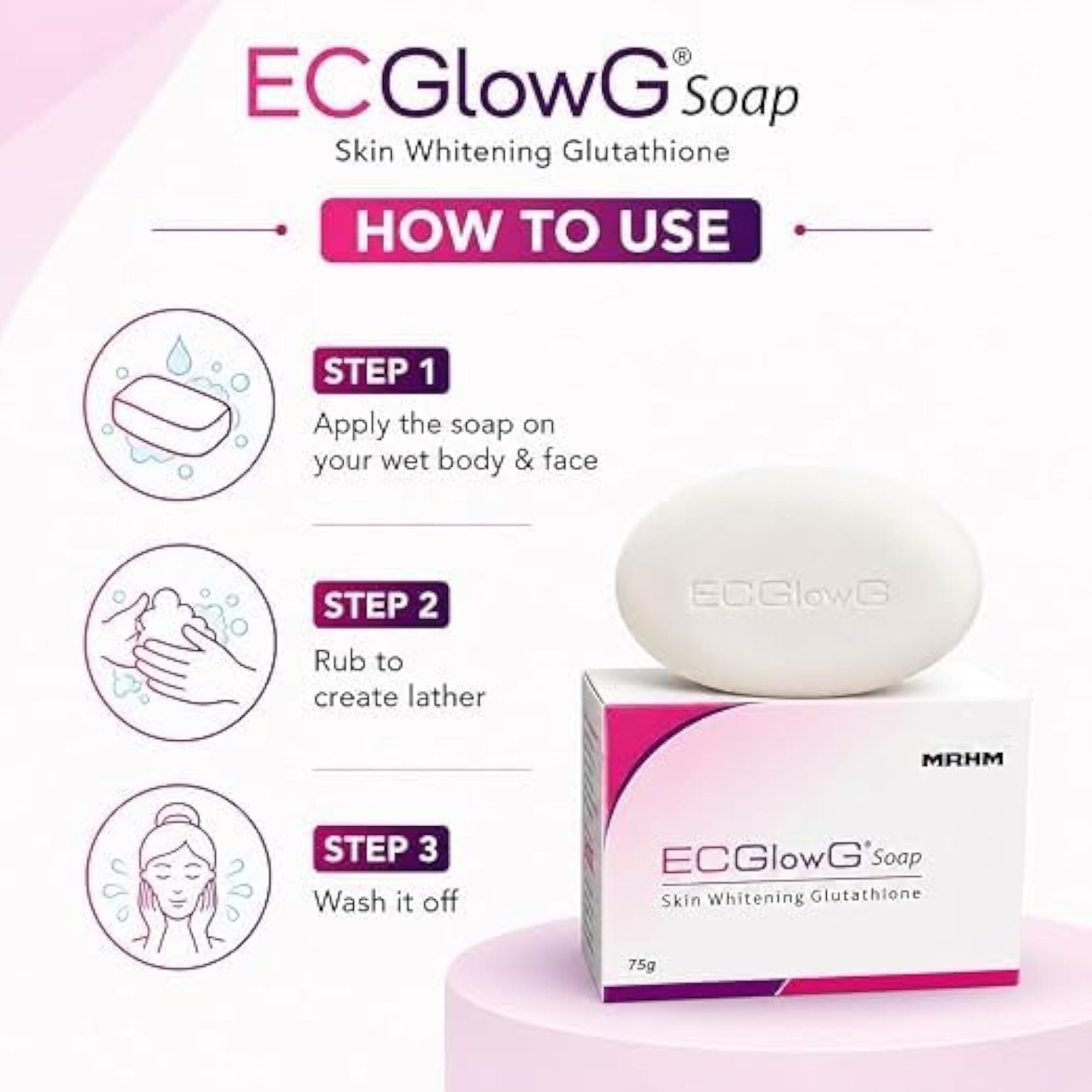 EC Glow-G Skin Whitening Glutathione Soap, pH 5.5 Balanced